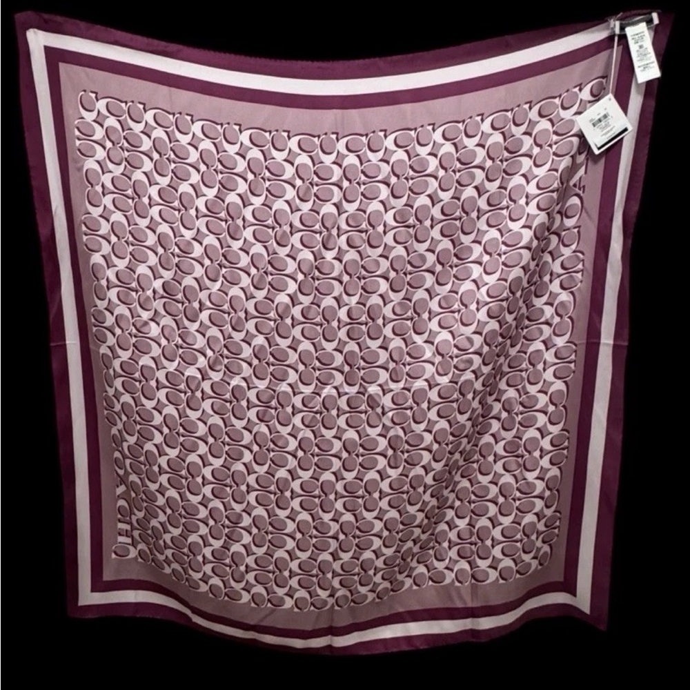 Women’s Coach silk 34" monogram square scarf pink plum jasmine hair purse neck